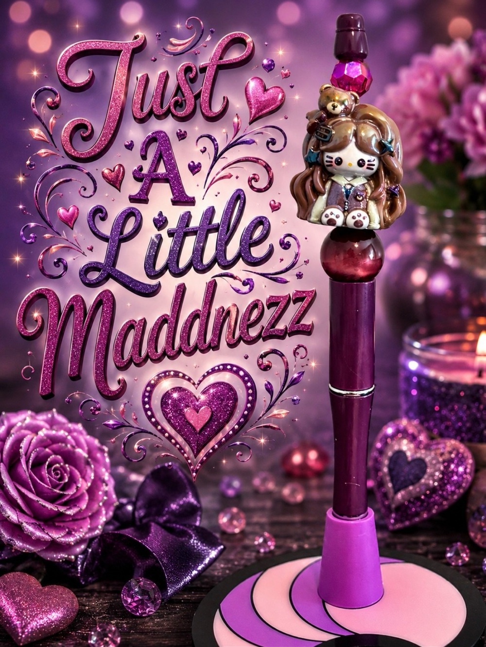 Purple Cute Kitty Charm Pen for
